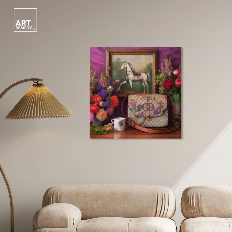 Plum Vintage Fashion Wall Art on Canvas with Floral Accents