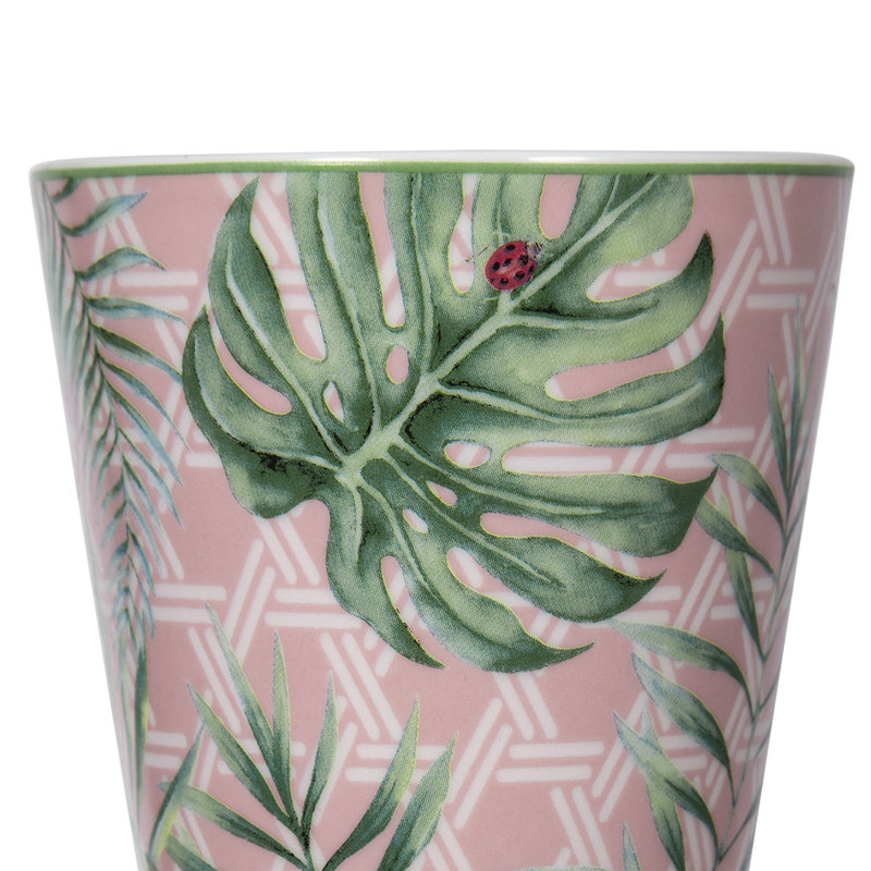 Botanical Ceramic White and Pink 10 oz. Mugs Set of 4