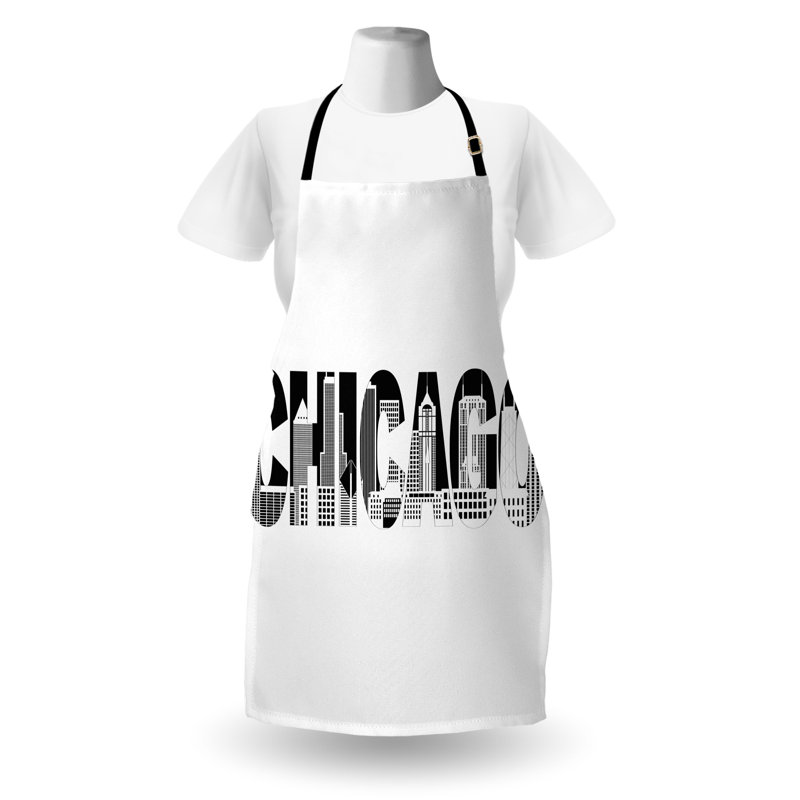 Tablier East Urban Home Chicago Skyline, cuisine de jardinage, taille adulte, noir et blanc