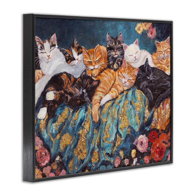 «Sleepy Kitty Crowd with Flowers», estampe numérique, design par Sara Culpepper, H 11 po x l 14 po