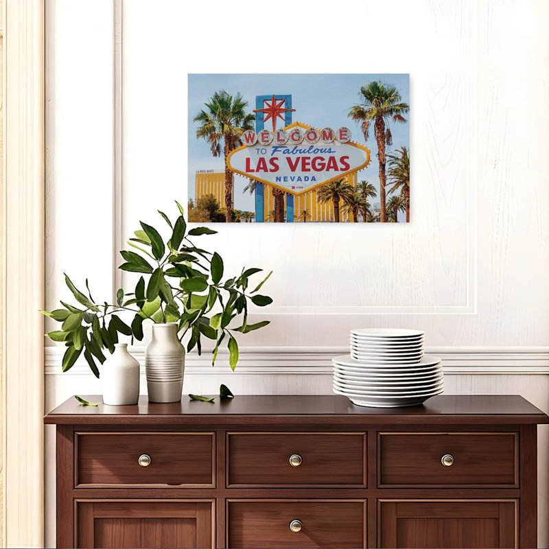 Welcome To Las Vegas Classic Abstract Palm Tree City Landscape Wall Art Print 1 Piece Wrapped Canvas Wall Art