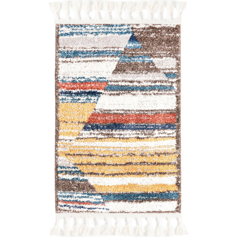 Tapis blanc / vert / bleu Frystown, Rectangle 7 pi 10 po x 10 pi