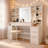59"W Oversized Makeup Vanity Desk with Mirror and Lights, Vanity Table with 8 Drawers & Open Storage Shelves, Brightness Adjustable