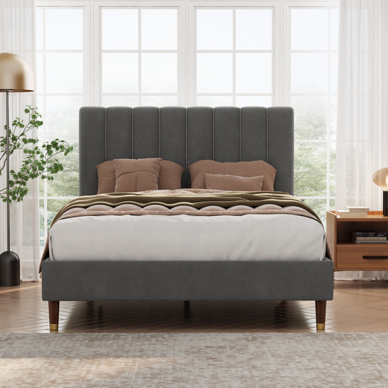 Lit plateforme tapissier Carmesa, Double, gris