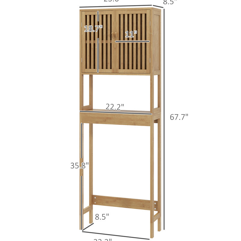 Over Toilet Cabinet For Bathroom Storage - Spacious Organizer With Slatted Doors And Adjustable Shelves Space Shelf Unit