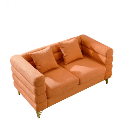 60Inch Oversized 2 Seater Sectional Sofa, Living Room Comfort Fabric Sectional Sofa-Deep Seating Sectional Sofa, Soft Sitting With 2 Pillows For Living Room,Bedroom,Office, Teddy