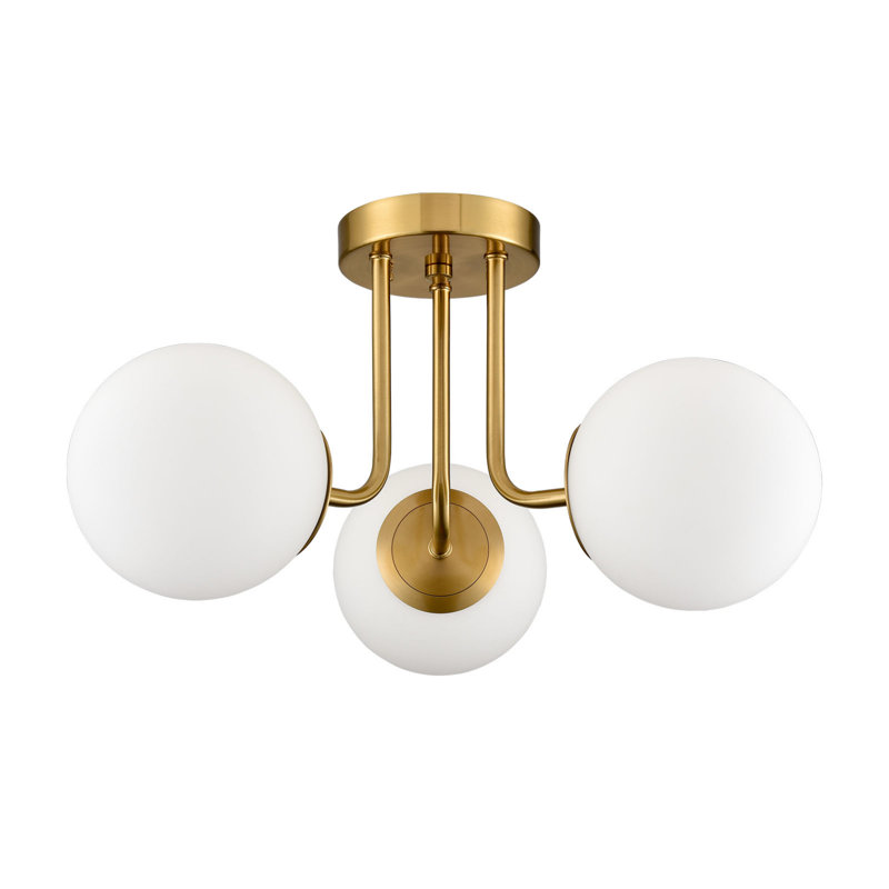Celestyna Modern Matte Black Semi-Flush Led Globe Ceiling Light - 3 Light, Brass/Brushed Gold