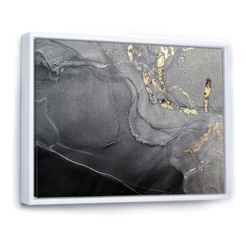 Gloden - Marbre noir et gris, ondulations V - œuvre d'art moderne sur toile, H 34 po x l 44 po