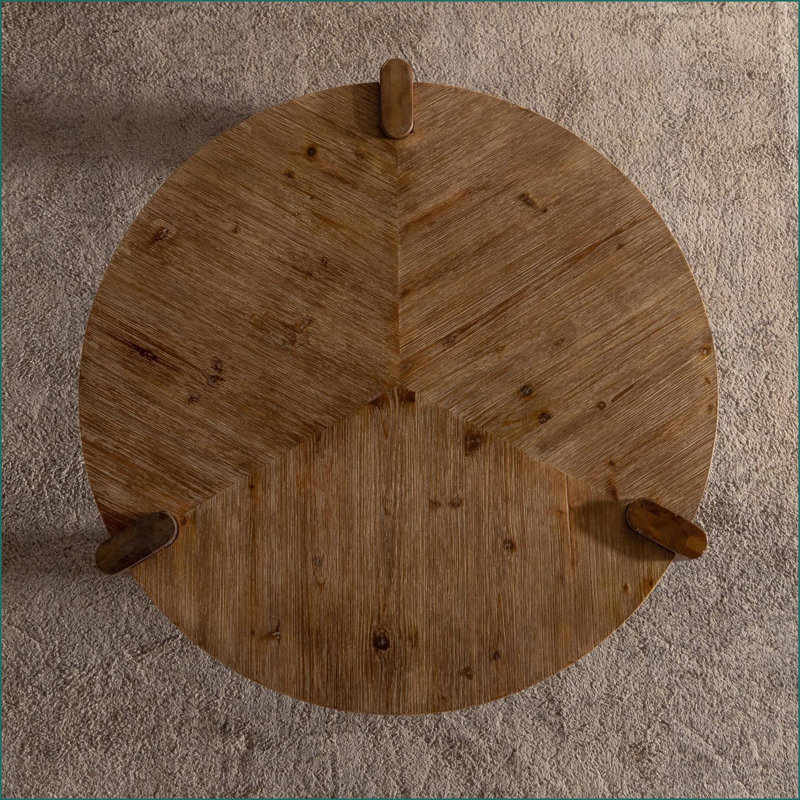 Rustic Round MDF Coffee Table for Living Room, Anti-Collision & Easy to Assemble