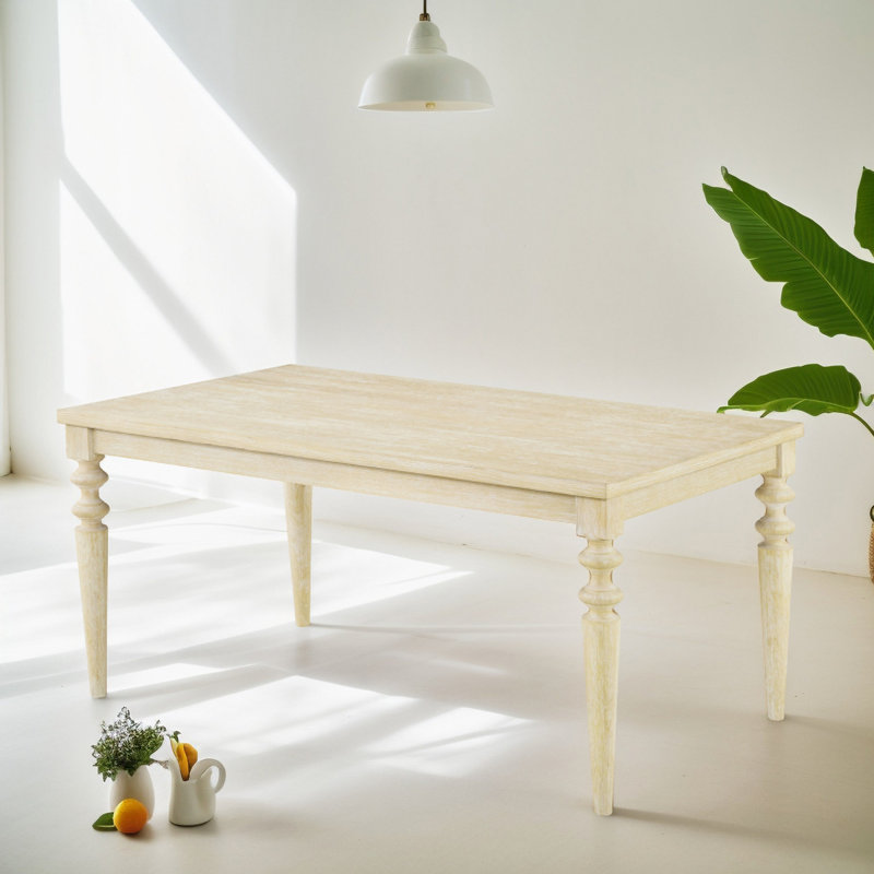  Dining Set, Turned-Leg Dining Table With 4 Tufted Chairs, 7 Pieces: Table, 6 Chairs, Beige
