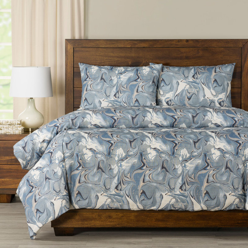 Ensemble de housse de couette marbré Wanderlust, Couette pour très grand lit californien + 2 taies, Bleu