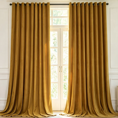 2-piece gold velvet indoor blackout privacy curtain with lock ring design, easy to clean, install and maintain, measuring 52 inches wide and 90 inches high, suitable for living rooms, bedrooms, offices, etc