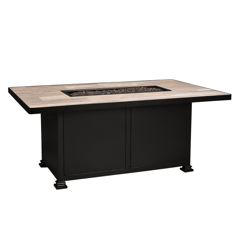 Santorini Iron Outdoor Fire Pit Table, 24" H x 58" W x 36" D, Venice Beach, Carbon Black