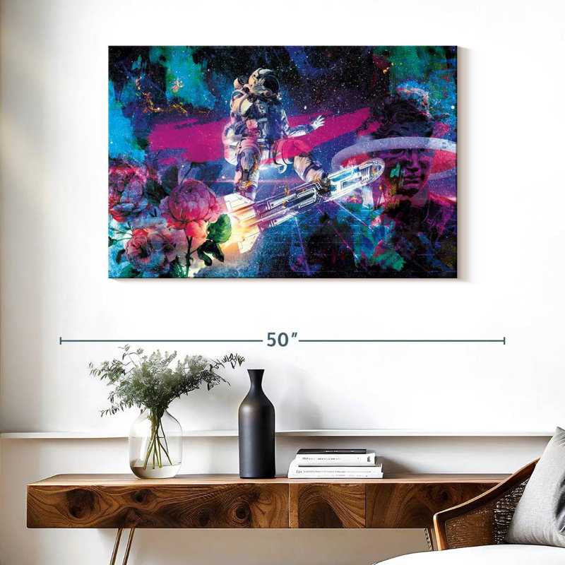 Oberle Astronaut And Peonies, 26" H x 39" W