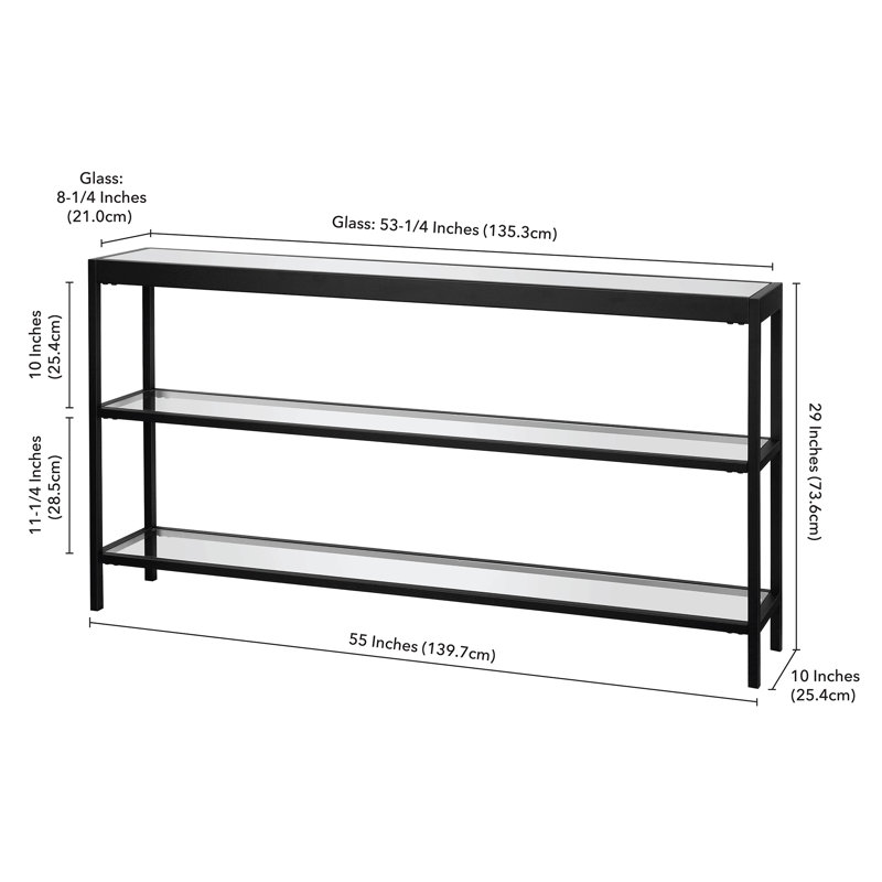 Alexis 135.3cm Glass Top Console Table, Black, 73.66 H x 135.3 W x 21 D cm