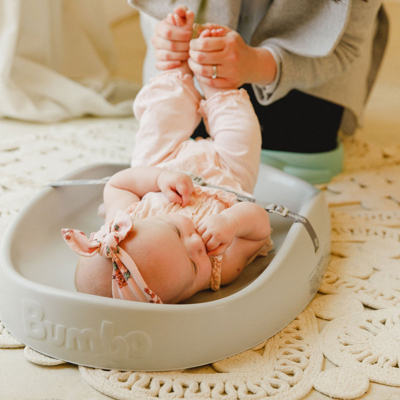Cool Gray Ergonomic Foam Baby Changing Pad with Safety Belt