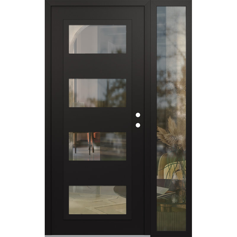 Porte d'entrée avant pré-montée Sidelite, L 49,25 po x H 81,69 po, Noir / noir / transparent