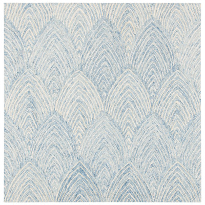 Micro-Loop Hand Tufted Wool/Cotton Geometric Rug in Blue/Yellow