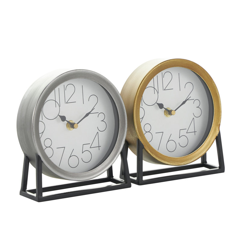 Horloge de table contemporaine à quartz en métal analogique gris / or / noir