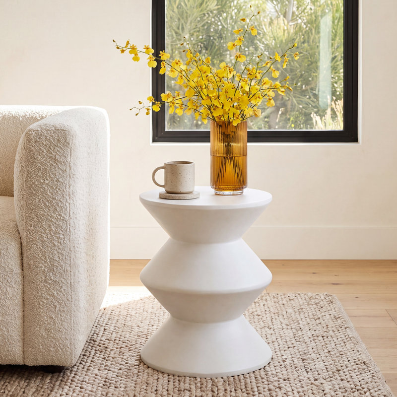 Isiah Concrete Inverted Side Table, White