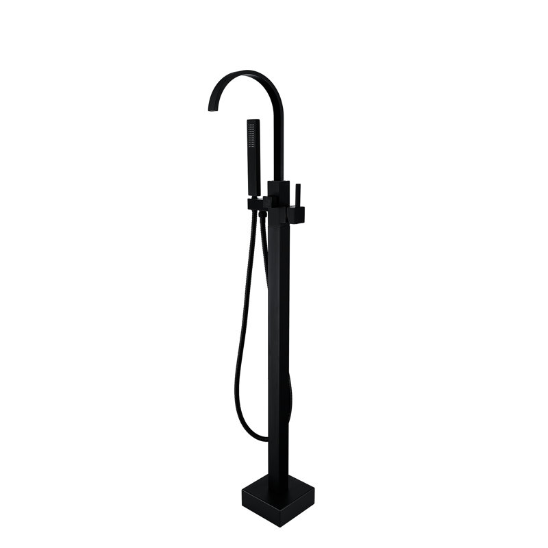 Robinet de baignoire autoportant avec douche à main, douche portative noir mat Elegance