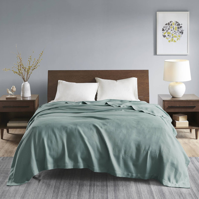 Couverture 100% coton égyptien certifié, Double / grand, Sarcelle