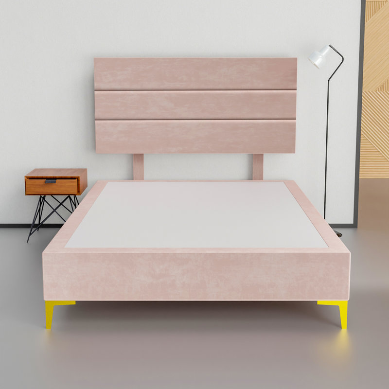 Lit plateforme tapissier Alisiah, Très grand, Rose clair