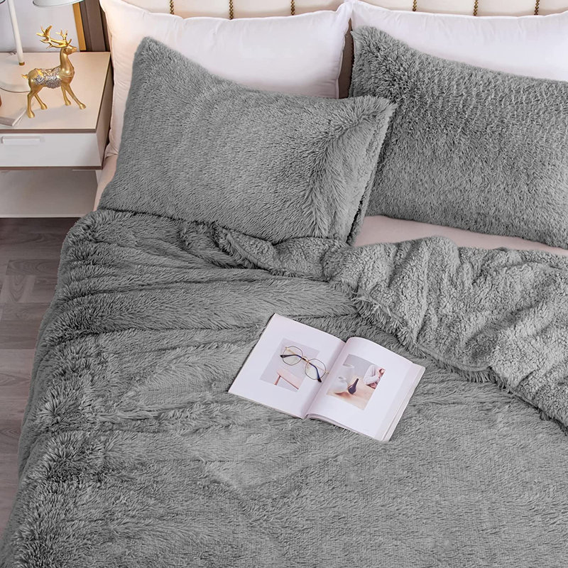 Polyester Jersey Knit Duvet Cover, King Duvet Cover + 2 King Shams, Gray