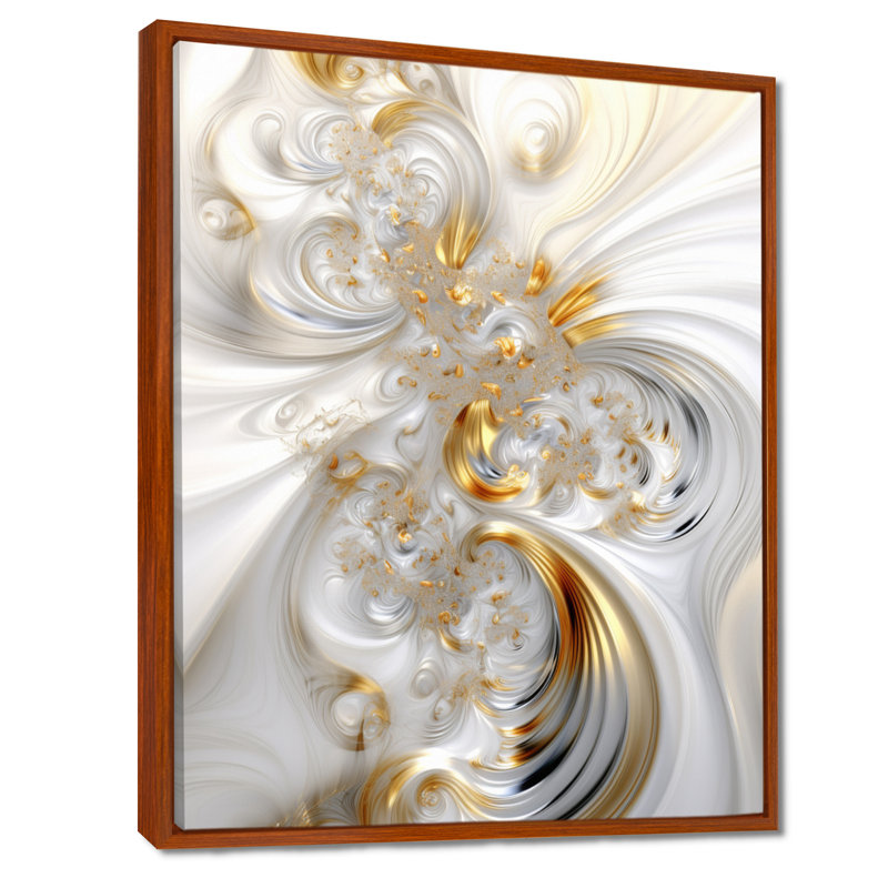 «Whirling River Dynamics Gold and White II - Abstract Spirals», art mural, H 32 po x l 16 po, Cadre flottant brun