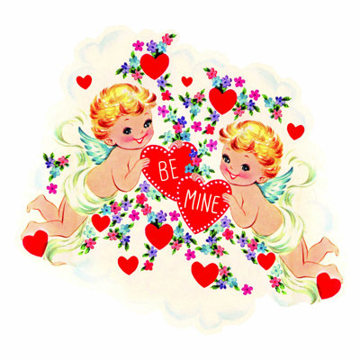 " Be Mine Retro Cupids " Painting Print