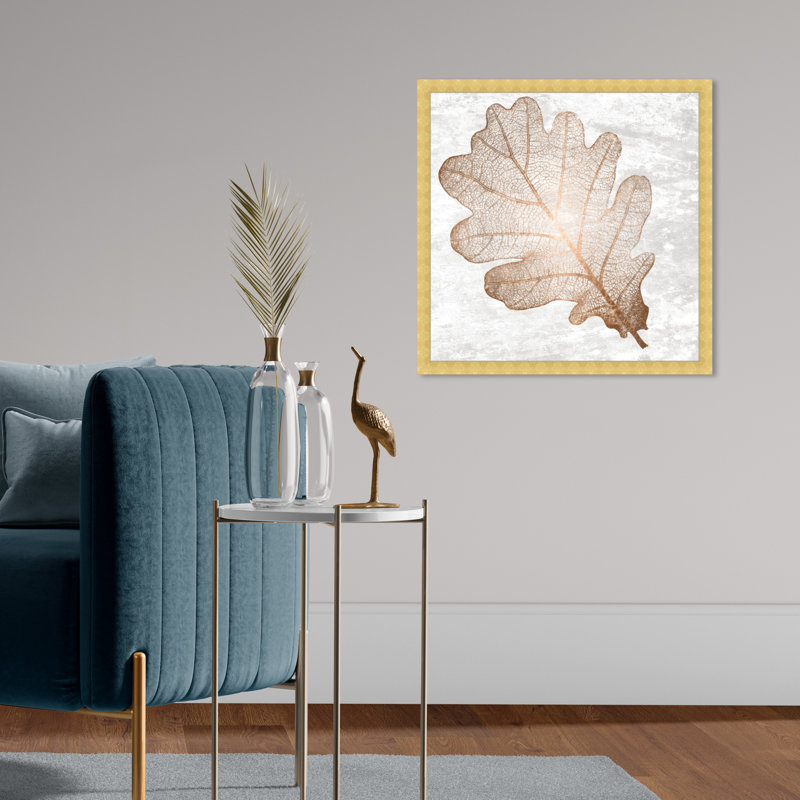 Chêne feuille de cuivre, chêne rétro encadré de bronze moderne - impression sur toile, H 20 po x l 20 po x P 1,75 po