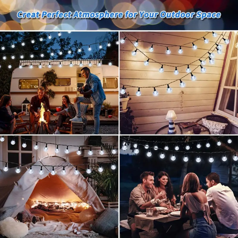 Cottone 256'' Outdoor Solar Powered Lights Decorations 30-Bulb Globe Integrated LED String Lights, White
