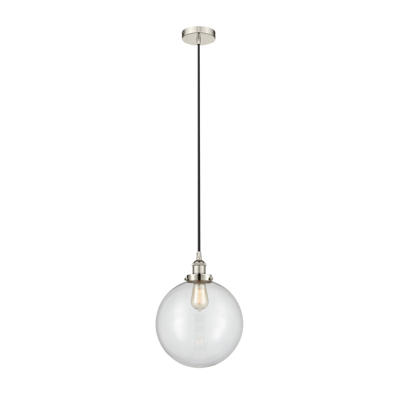 Luminaire suspendu simple à 1 lumière Frederick, H 15,5 po x l 12 po x P 12 po, Transparent, Nickel poli