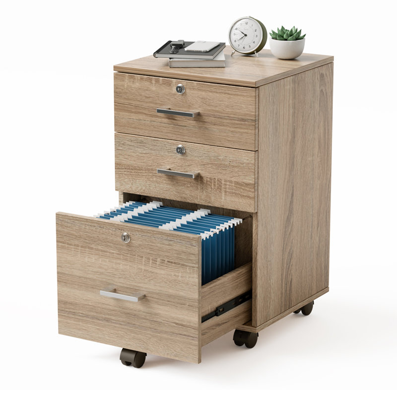 15.4 Inch Light Oak 3-Drawer Wooden Mobile Oties