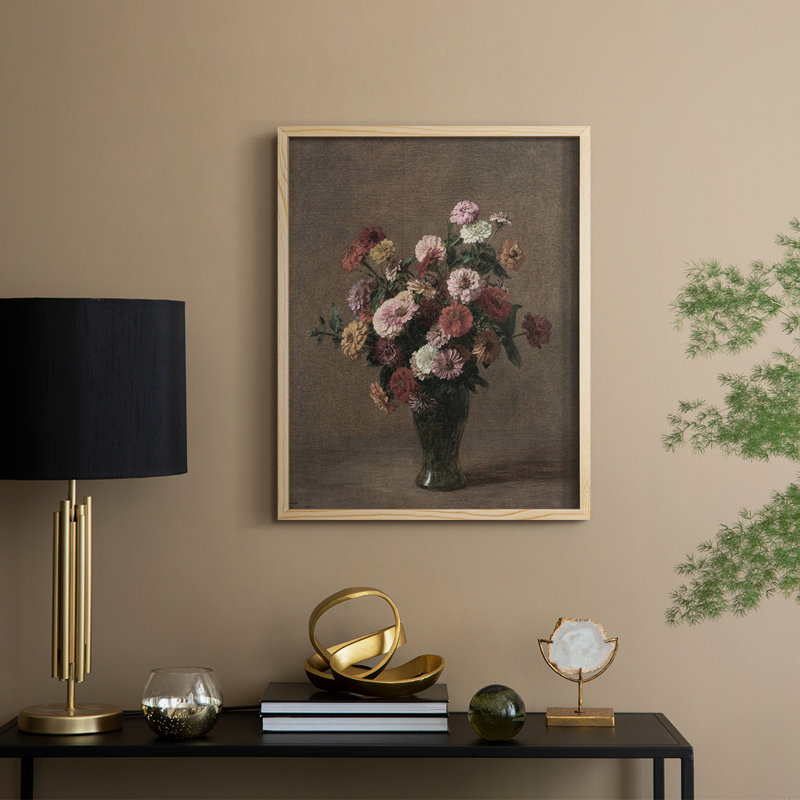 Impression florale vintage encadrée CXIX - bois massif, Naturel, H 21 po x l 17 po