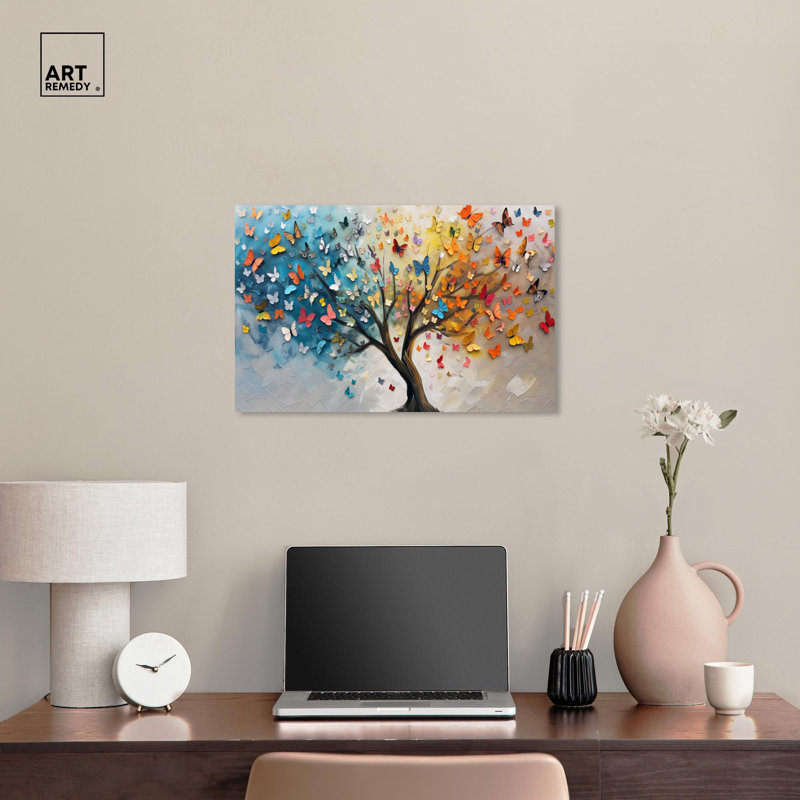 Colorful Butterfly Tree Wrapped Canvas Art, 24" x 16"