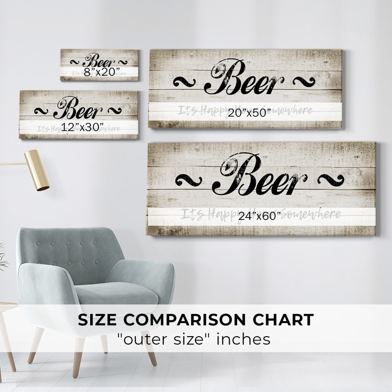 «Beer Happy Hour», toile tendue avec châssis, H 24 po x l 60 po x P 1,5 po
