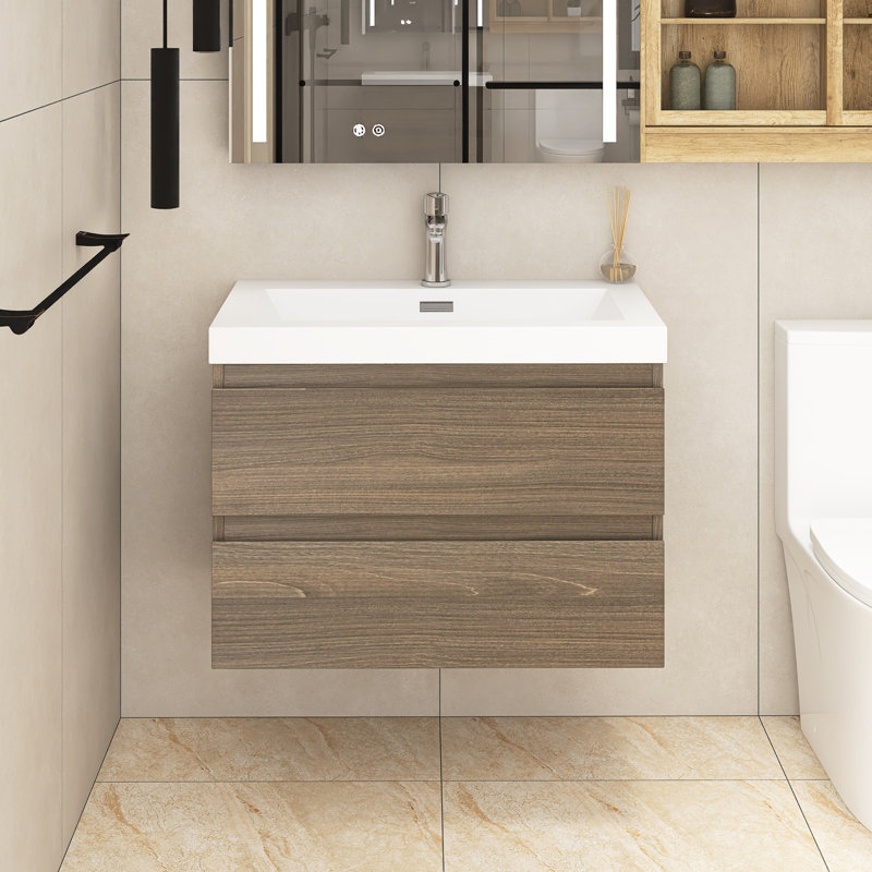 Ensemble de meuble-lavabo simple 29,5 po avec plateau en résine Dejenae, Gris