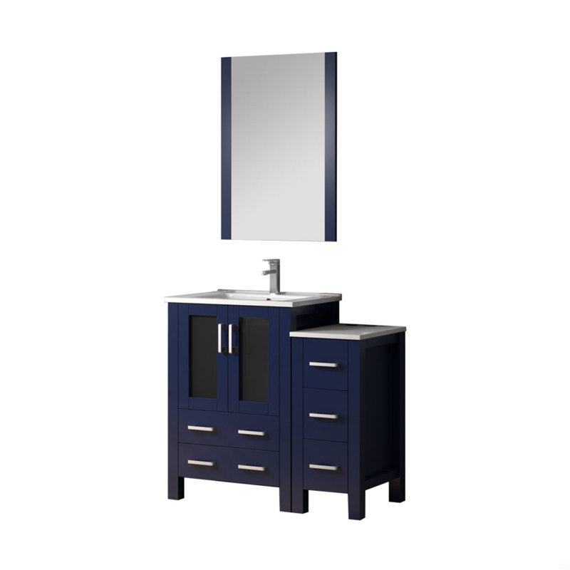 Meuble-lavabo de salle de bain 36 po X P 18,25 po D, avec armoire latérale, ensemble de robinet, comptoir en céramique et 22 po Miroir