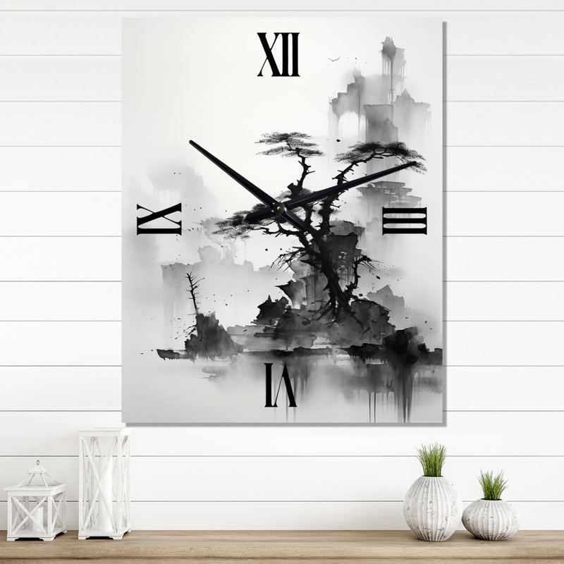Art asiatique, paysage Sumi - Animaux, horloge murale moderne, H 32 po x l 16 po x P 1 po
