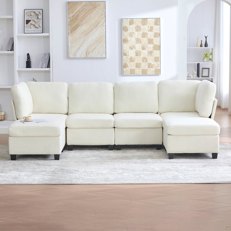 Canapé modulaire modulaire: Canapés modulaires convertibles à 6 places avec méridienne, canapé modulaire surdimensionné en U