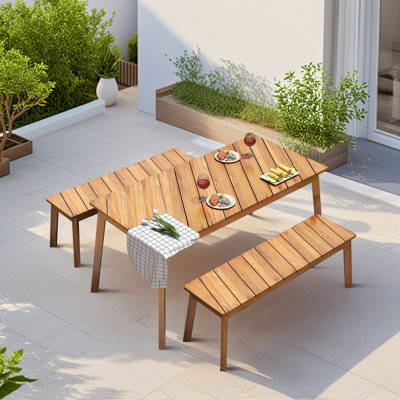 4 - Person Acacia Wood Patio Dining Set with Rectangular Table for Patio, Porch, Garden by Gracie Oaks