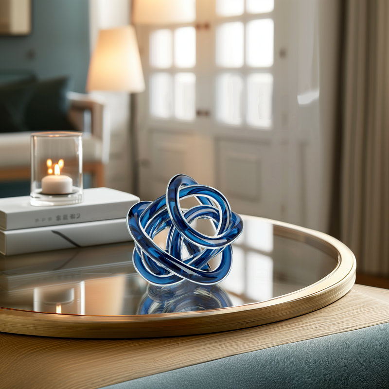 Holliman Decorative Glass Knot Colorful Abstract Decor Piece, Blue, 5" H x 5" W x 5" D