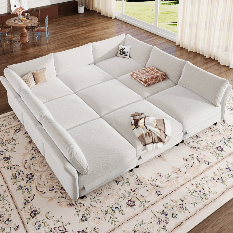 Canapé-lit modulaire en chenille 9 pièces Allinson de 126 po de large Allinson | Grand canapé modulaire en U variable avec rangement pour le salon