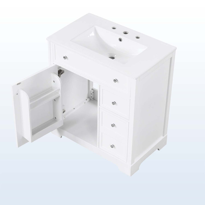 Diavian MDF Board & Ceramic Bathroom Cabinet, White