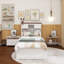 Solid Pine Captain Bookcase Bed With Trundle Bed And 3 Spacious Under Bed Drawers In Casual, White+Walnut-633960205