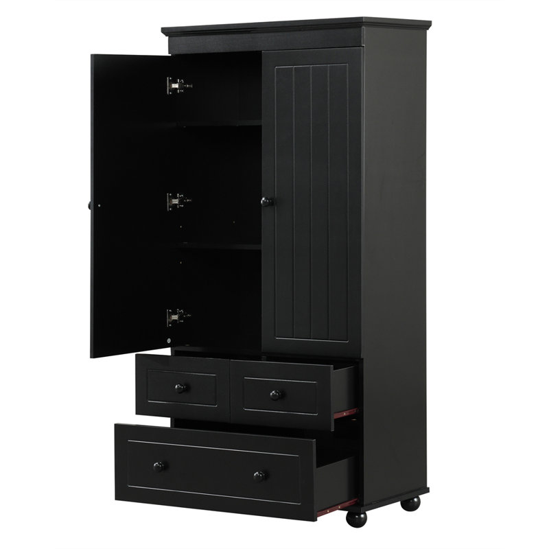 Grande armoire de rangement avec trois tiroirs pour salle de bain / bureau, Noir