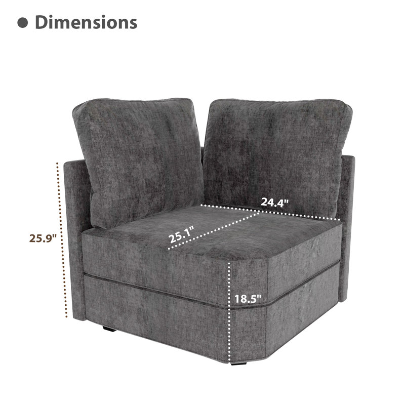 Module d'angle de canapé modulaire modulaire, Gris chenille