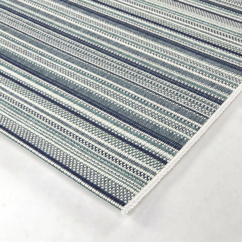 Tapis intérieur / extérieur rayé sarcelle Huxley, Rectangle 5 pi 3 po x 7 pi