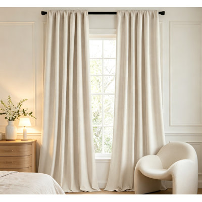 Ensemble de 2 rideaux occultants en faux lin 90 pouces, luxueux rideau obscurcissant avec plis texturés et crochets pour le salon de la chambre à coucher